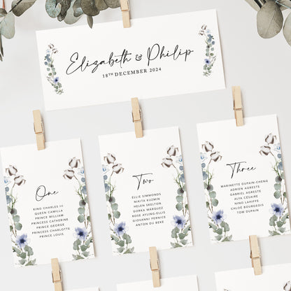 Winter Floral Wedding Seating Plan Cards