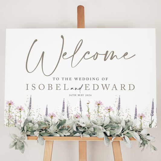 wedding welcome board for a spring wedding