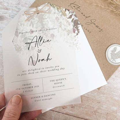 Autumn Foliage Vellum Tag Wedding Invitation