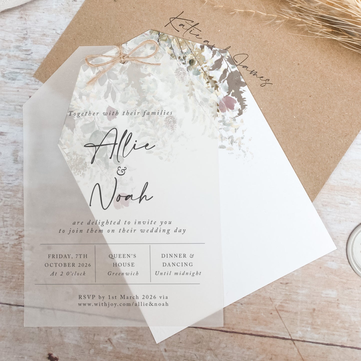 Autumn Foliage Vellum Tag Wedding Invitation