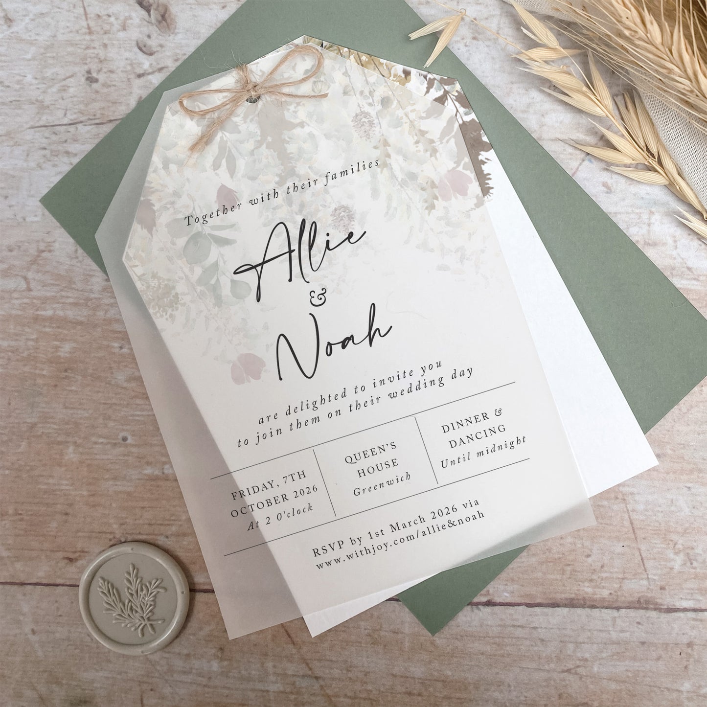 Autumn Foliage Vellum Tag Wedding Invitation