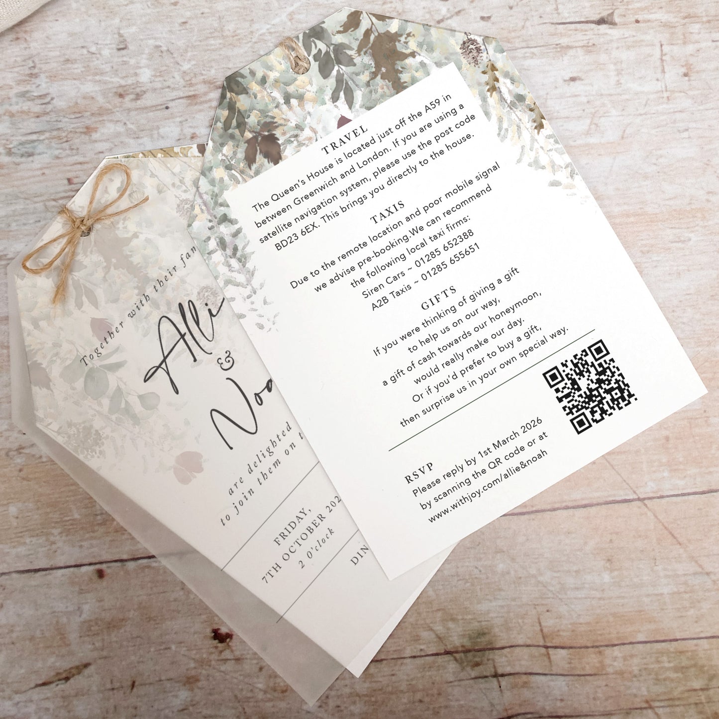 Autumn Foliage Vellum Tag Wedding Invitation