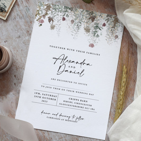 Rustic wedding invitations for an autumn wedding