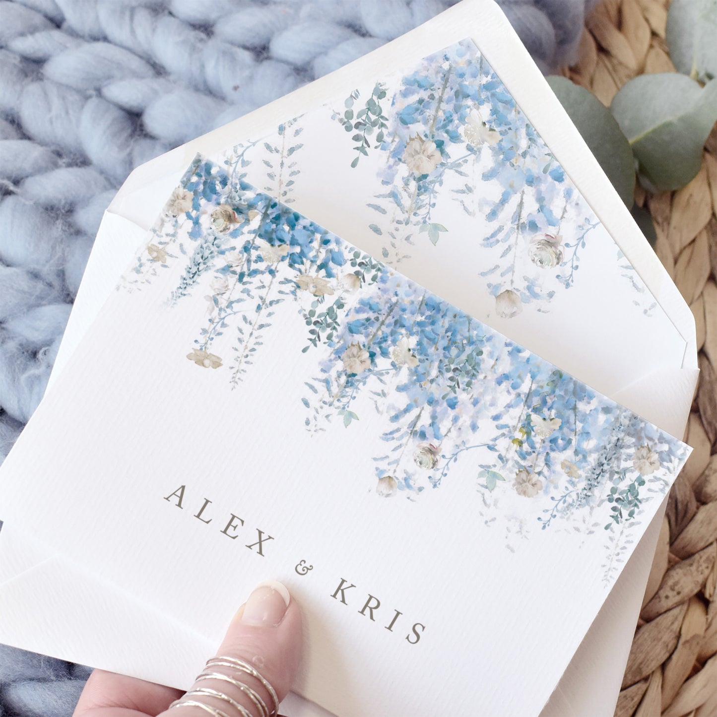 dusky blue wedding invitations