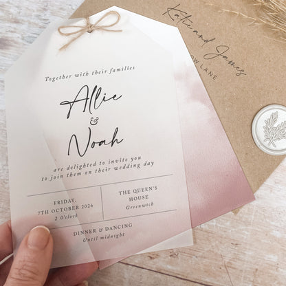 Dusky Pink Vellum Tag Wedding Invitation