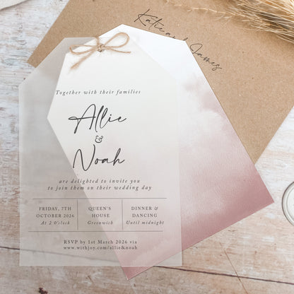 Dusky Pink Vellum Tag Wedding Invitation