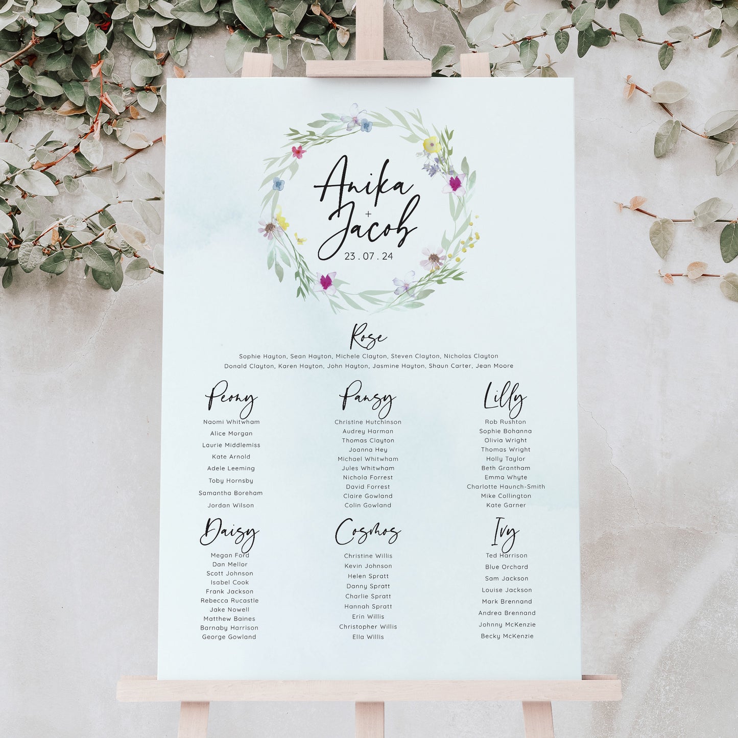 Flower Press Wreath Wedding Table Plan