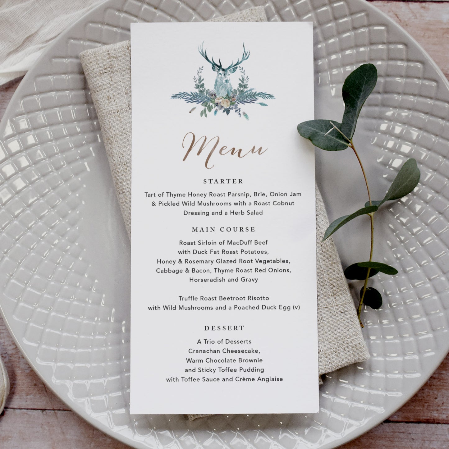 Highland Winter Wedding Menu Cards