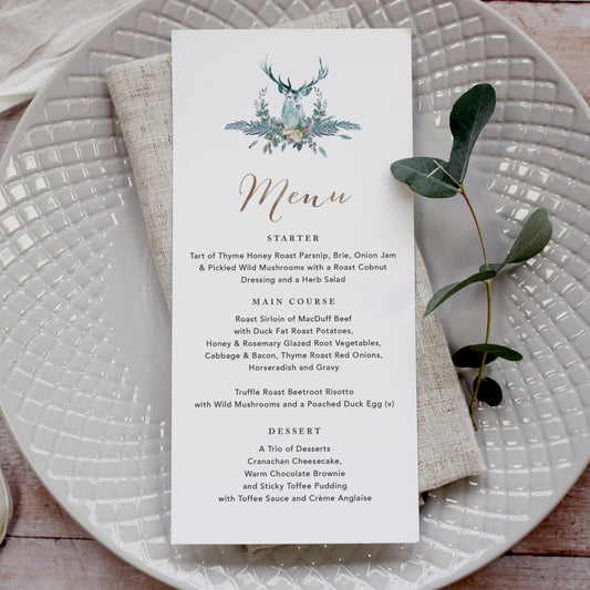 Highland Winter Wedding Menu Cards