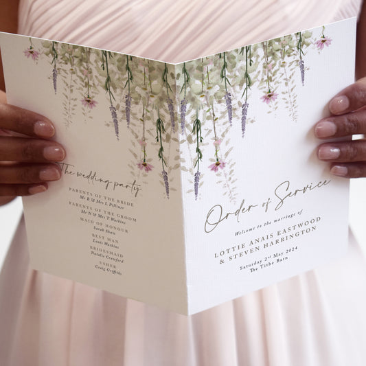 4 PAGE 'Whisper' Wedding Order of Service Booklet
