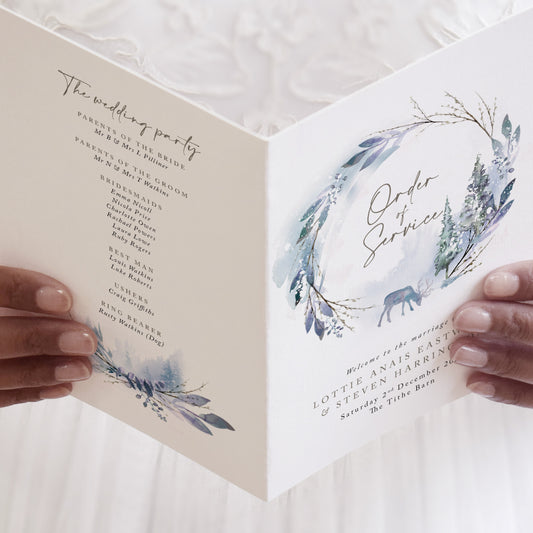 4 PAGE 'Winter' Wedding Order of Service Booklet