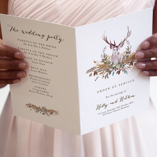 4 PAGE 'Highland Autumn' Wedding Order of Service Booklet