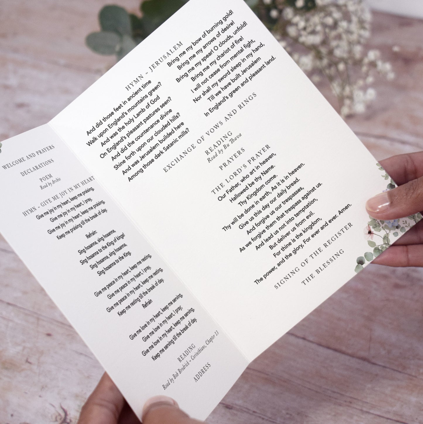 4 PAGE 'Periwinkle Floral' Wedding Order of Service Booklet