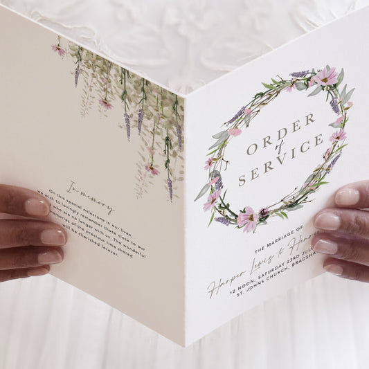 4 PAGE 'Whisper Wreath' Wedding Order of Service Booklet