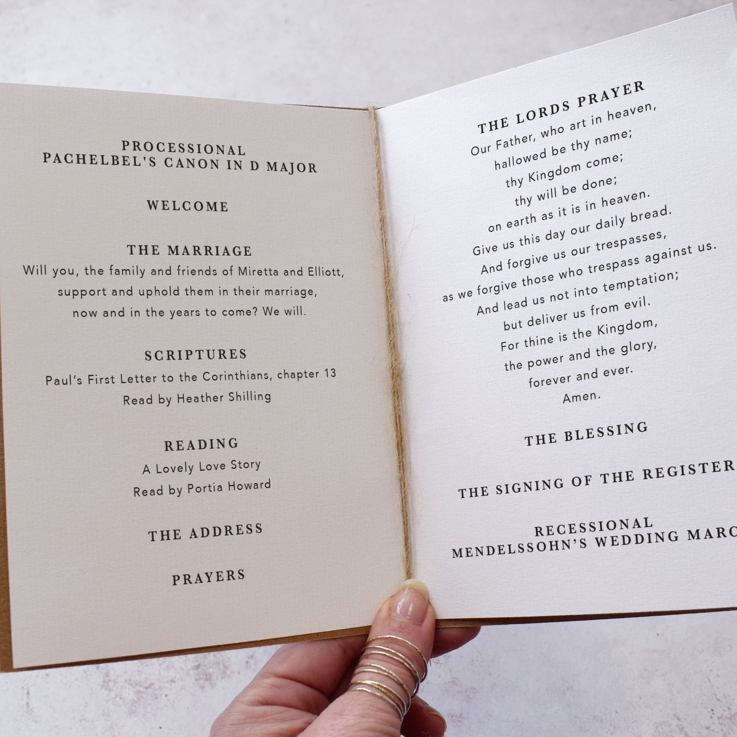 8 PAGE 'Secret Garden Kraft' Wedding Order of Service Booklet