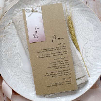 Dusky Pink Guest Tag Menu Cards