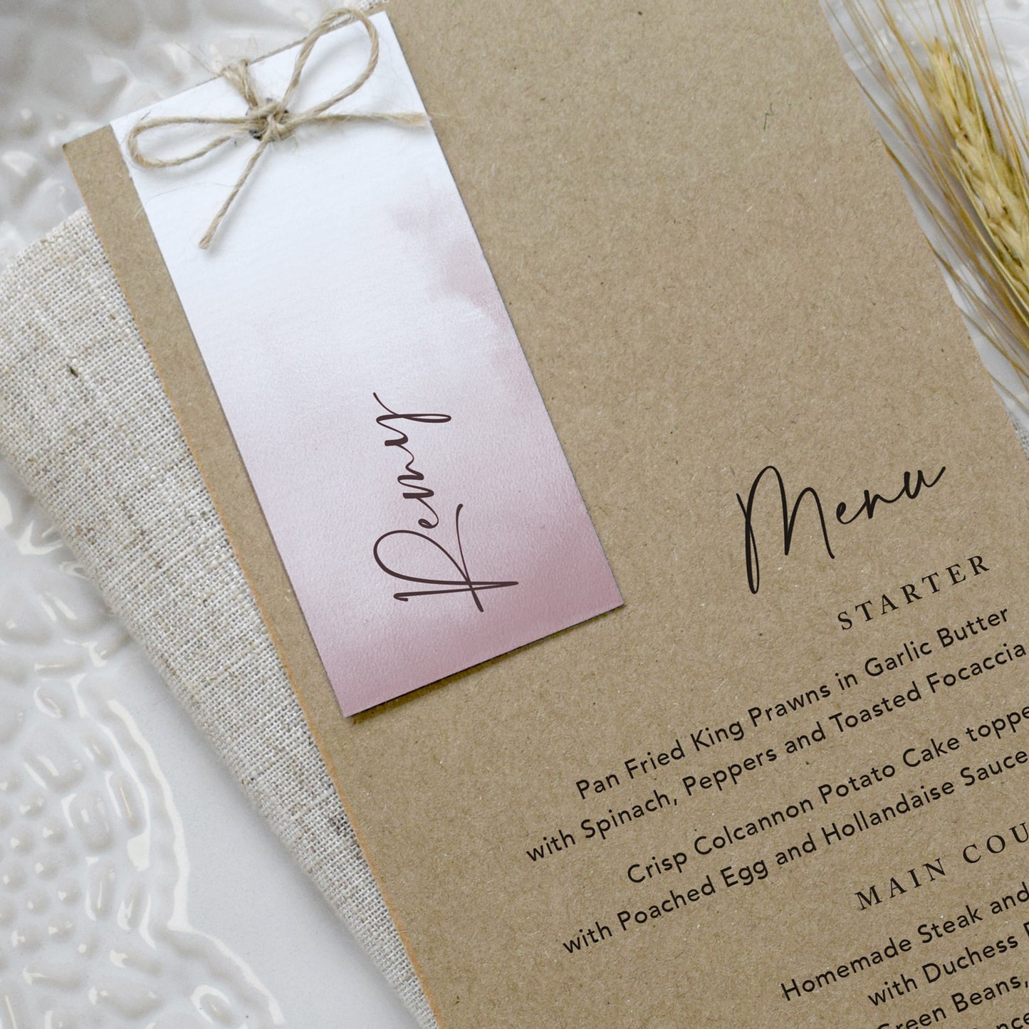 Dusky Pink Guest Tag Menu Cards