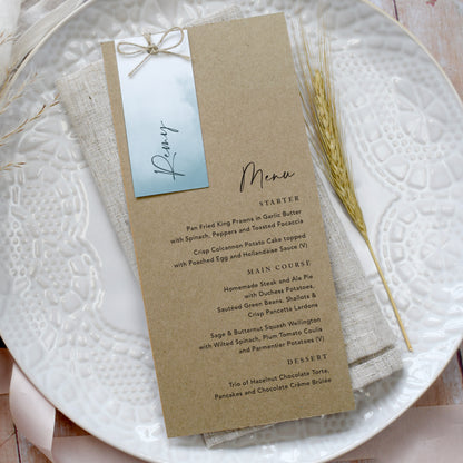 Ocean Blue Guest Tag Menu Cards