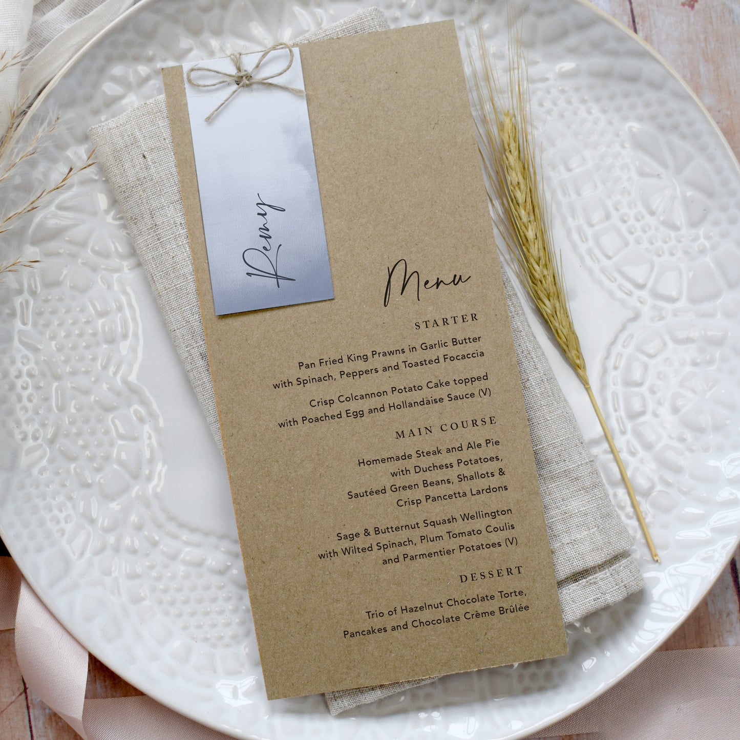 Winter Blue Guest Tag Menu Cards