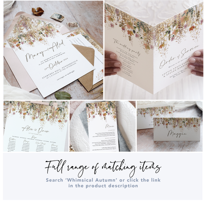 Whimsical Autumn Wedding Menu Cards