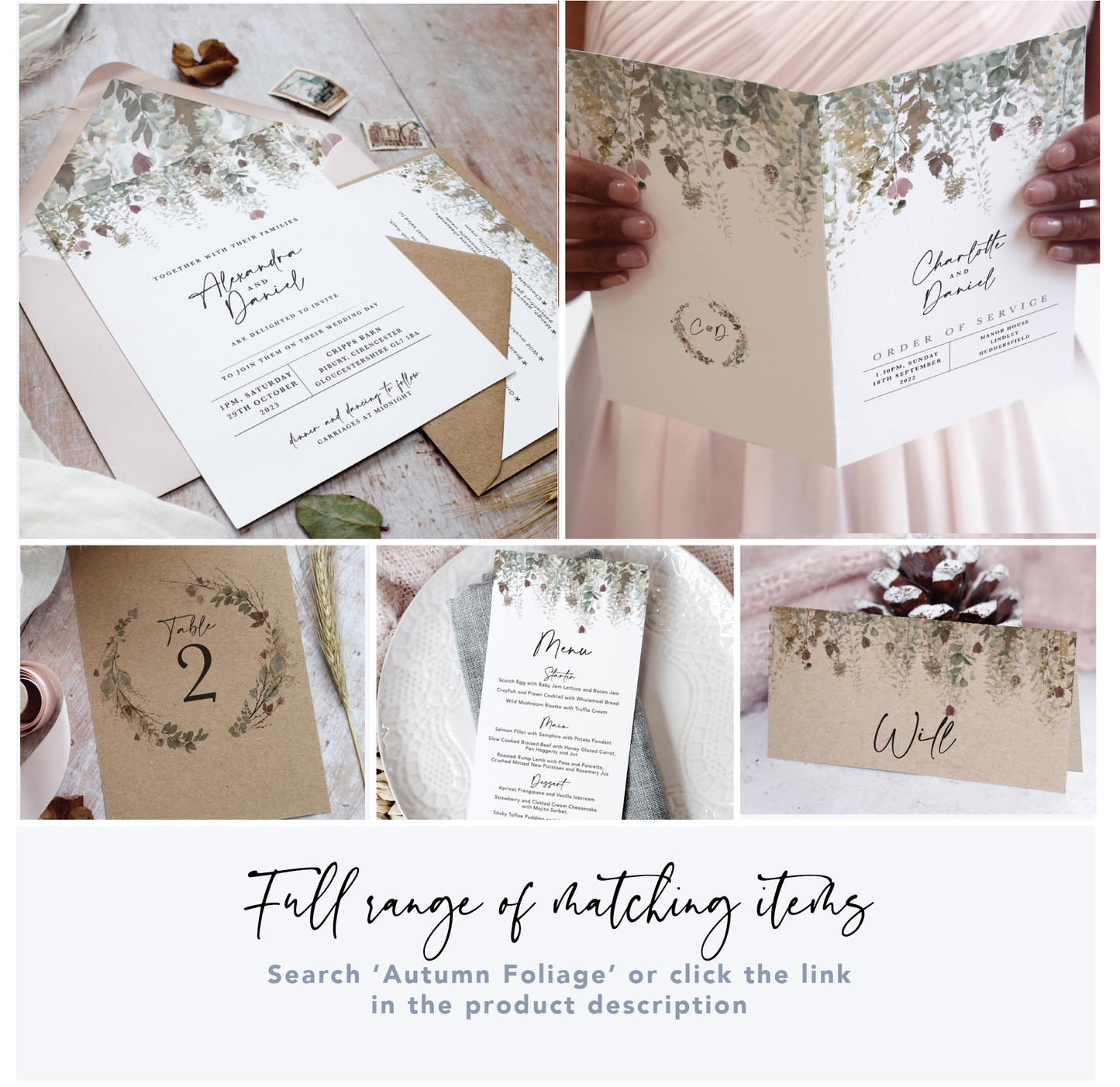 Autumn Foliage Wedding Menu Cards