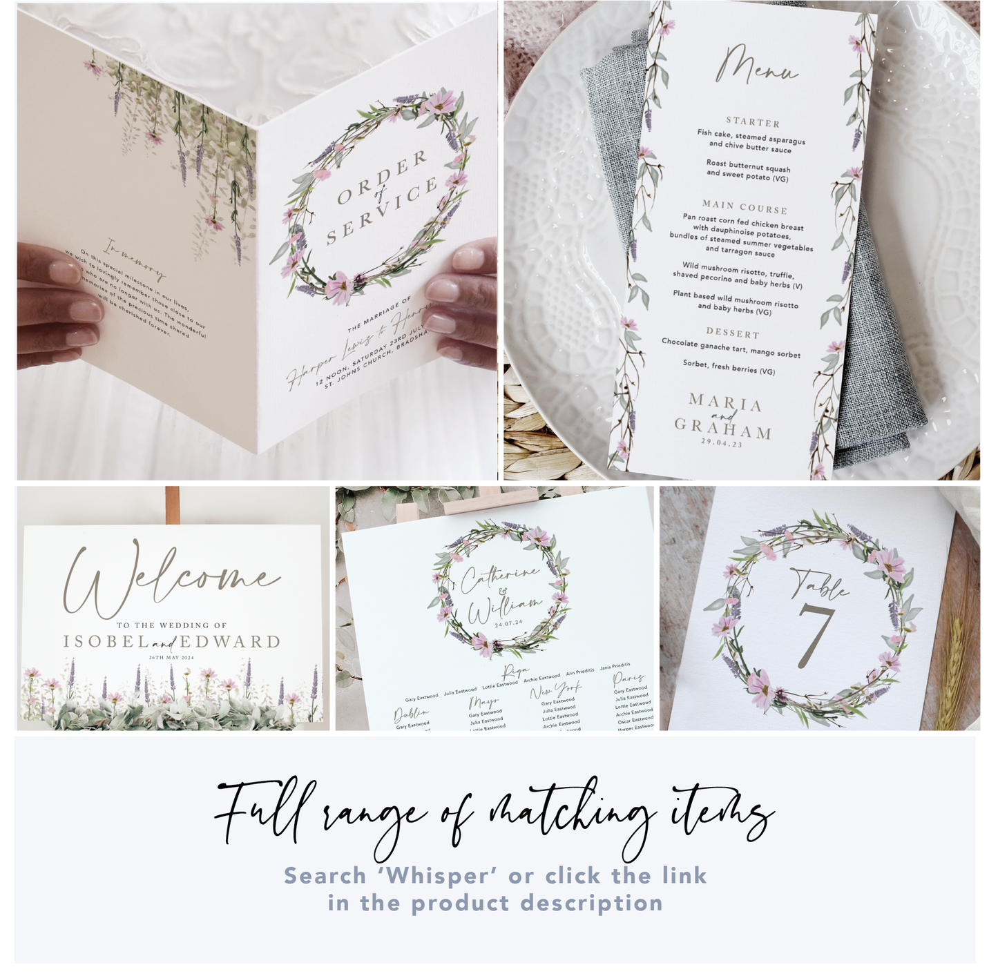Whisper Wreath 4 Fold Concertina Wedding Invitation