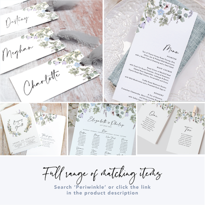 Periwinkle Foliage Wedding Seating Plan Cards