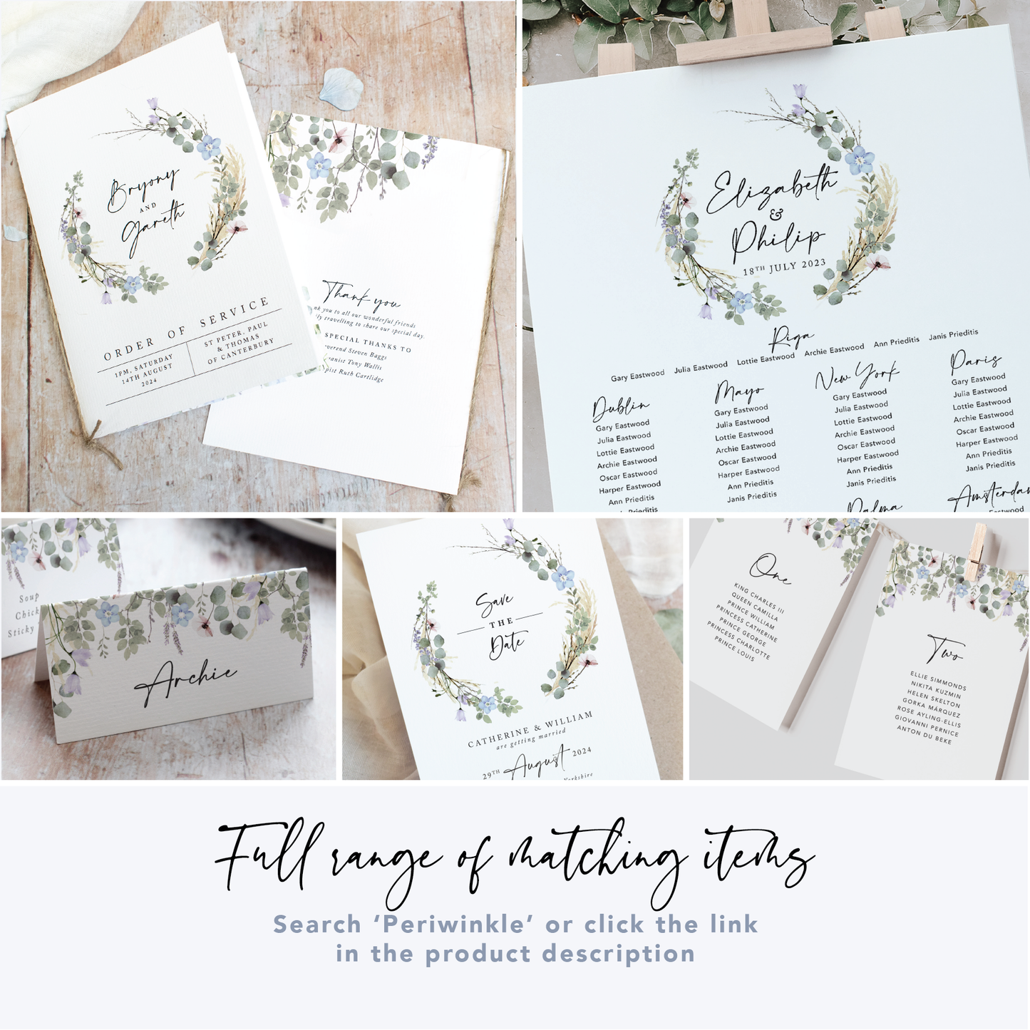 Periwinkle Wreath Wedding Save the Date Cards