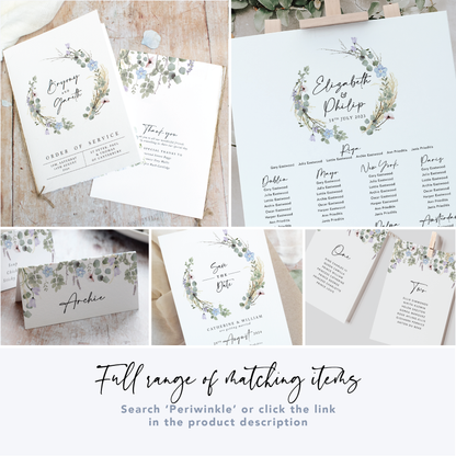 Periwinkle Wreath Wedding Table Number Cards