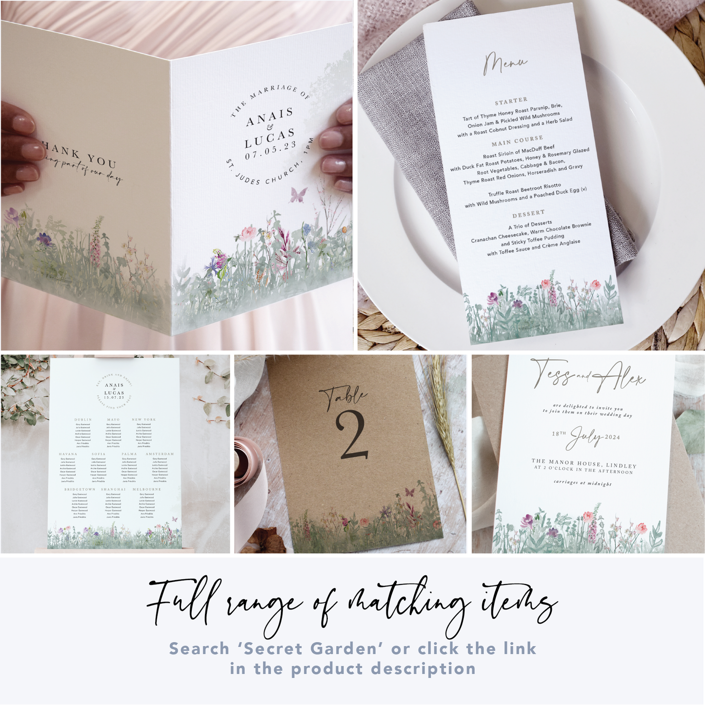 Secret Garden Wedding Seating Plan Cards