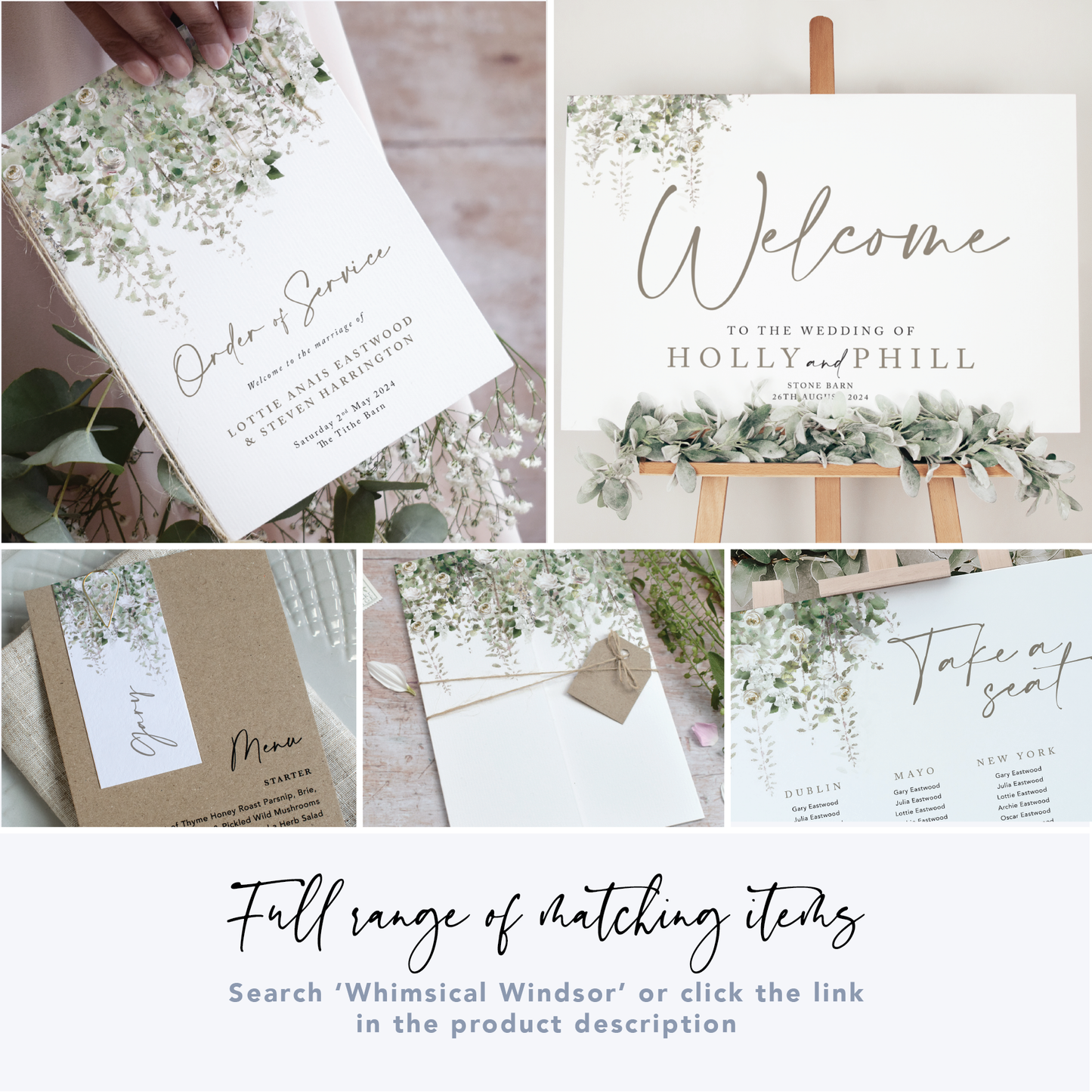 Whimsical Windsor Wedding Menu Cards