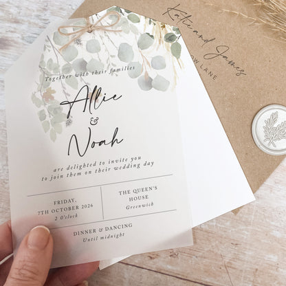 Autumn Willow Foliage Vellum Tag Wedding Invitation