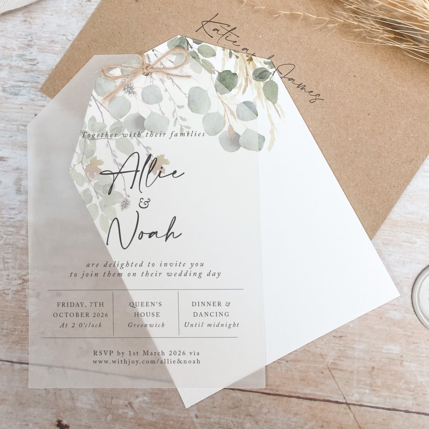 Autumn Willow Foliage Vellum Tag Wedding Invitation