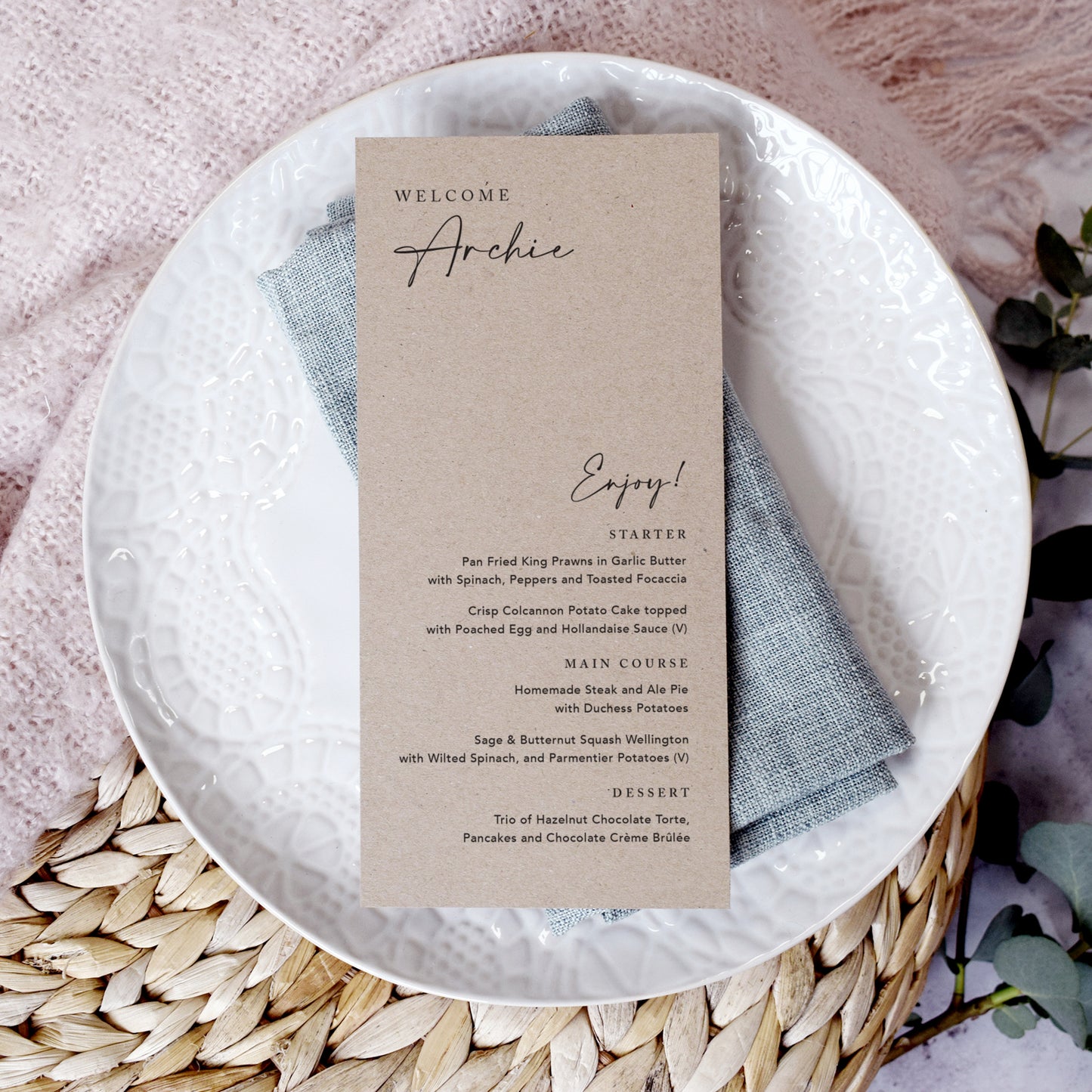 Modern Rustic Wedding Menu Cards