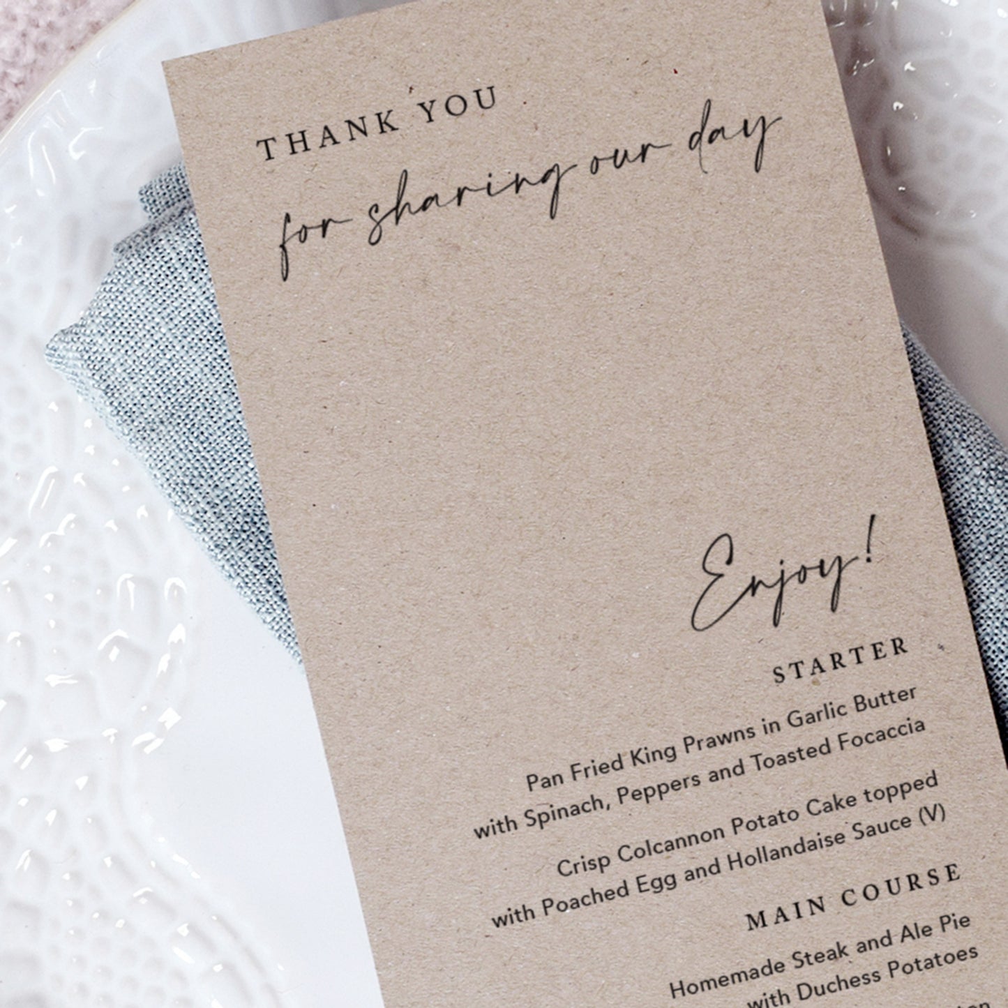 Modern Rustic Wedding Menu Cards