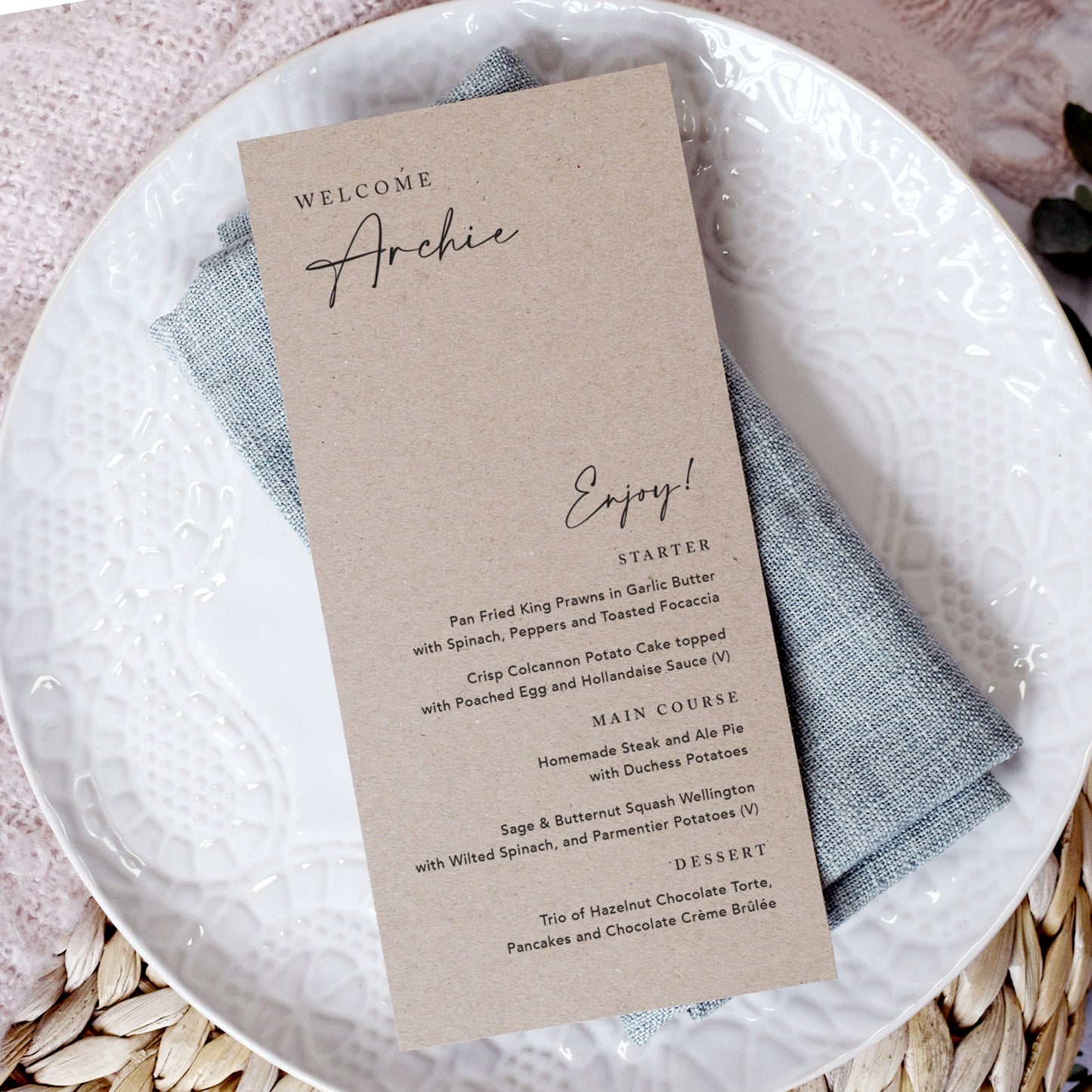 Modern Rustic Wedding Menu Cards