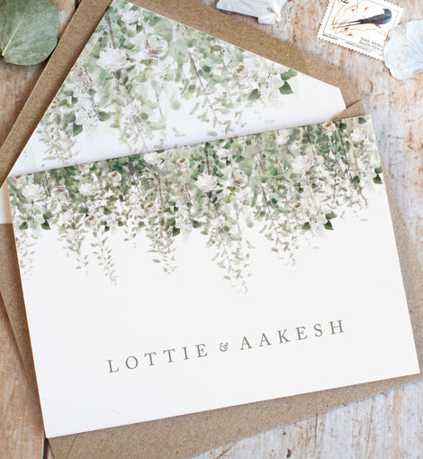 green foliage wedding invitations