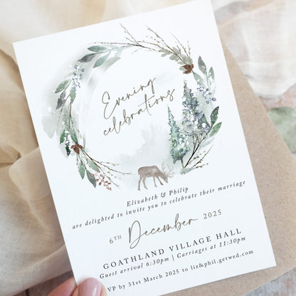 Winter Green Evening Wedding Invitations