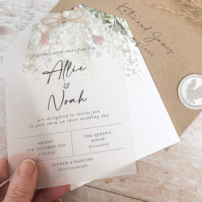 Whimsical Noel Vellum Tag Wedding Invitation