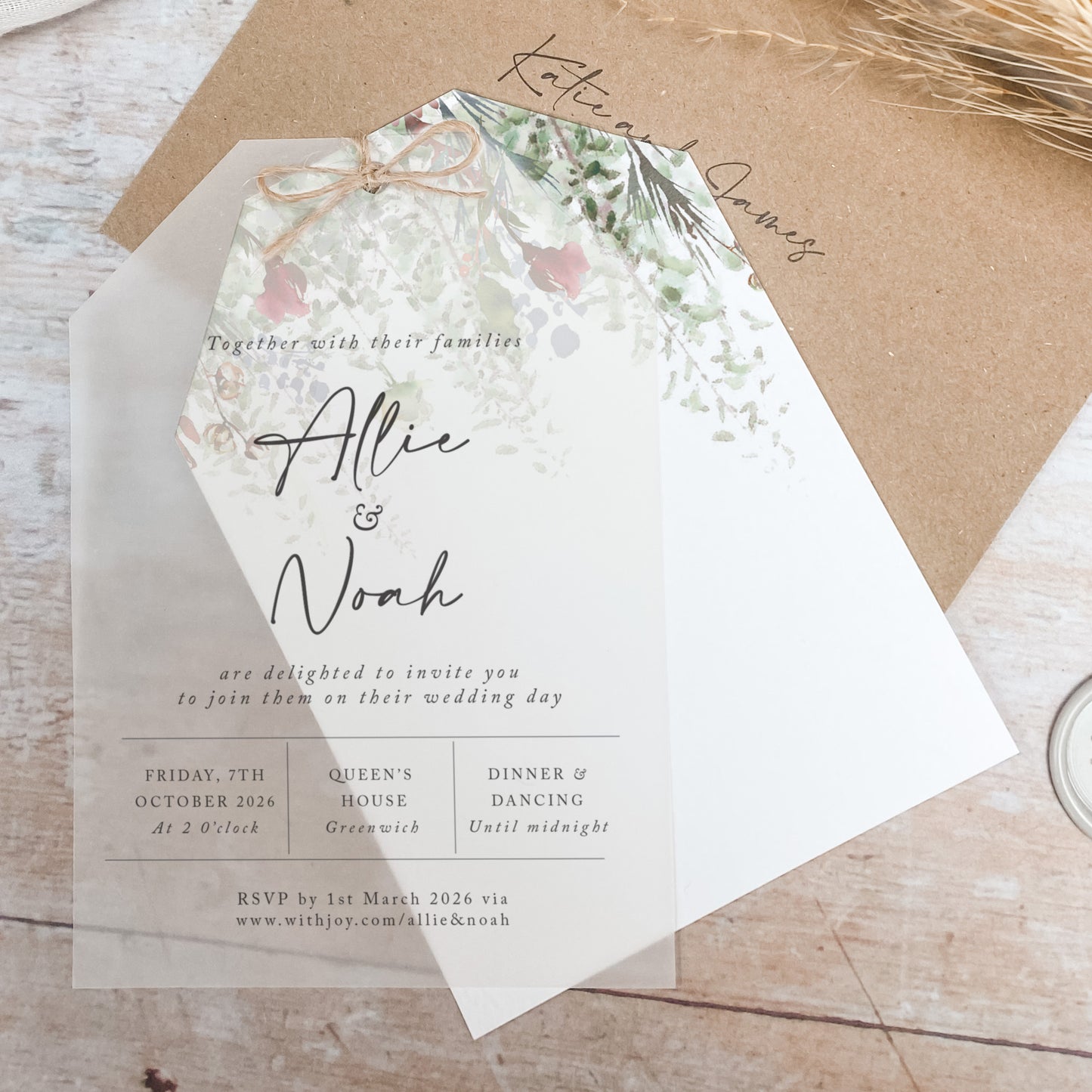 Whimsical Noel Vellum Tag Wedding Invitation