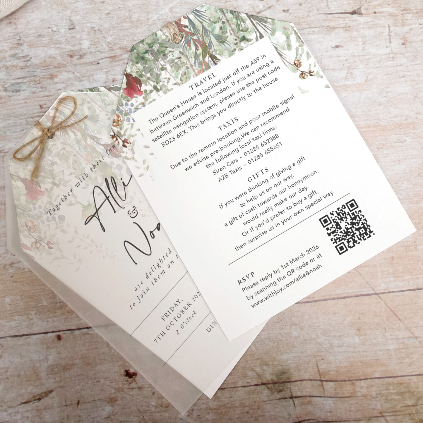 Whimsical Noel Vellum Tag Wedding Invitation