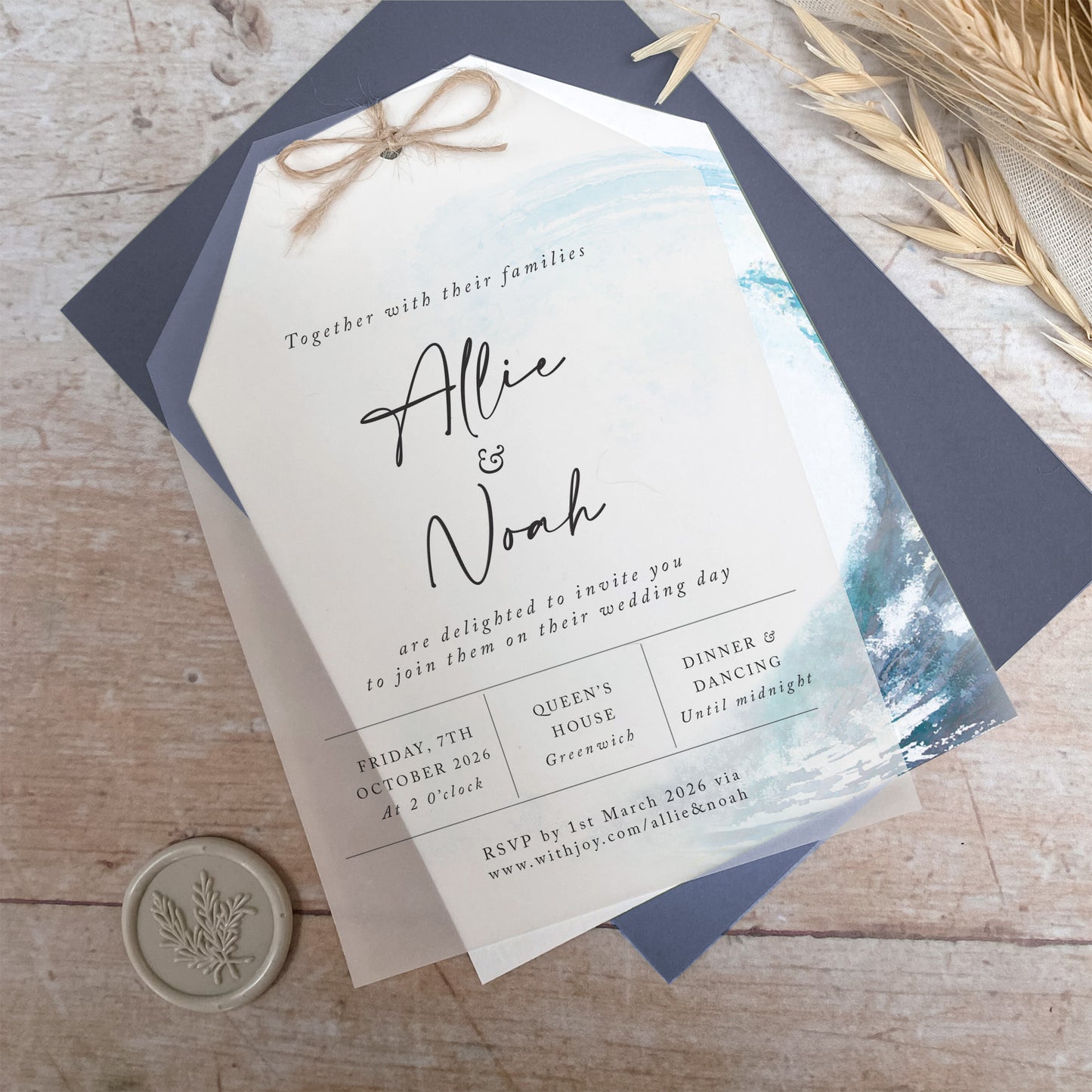 Ocean Road Vellum Tag Wedding Invitation