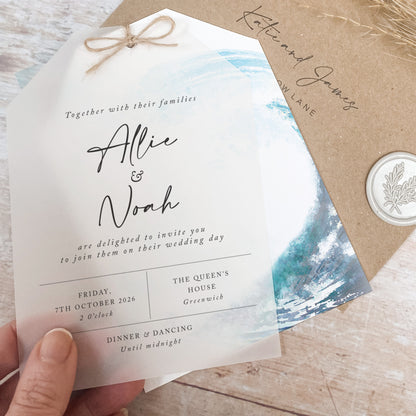 Ocean Road Vellum Tag Wedding Invitation