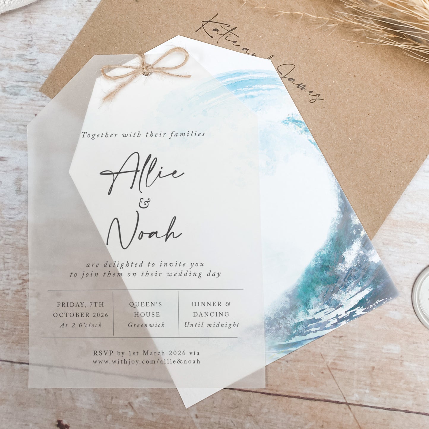 Ocean Road Vellum Tag Wedding Invitation