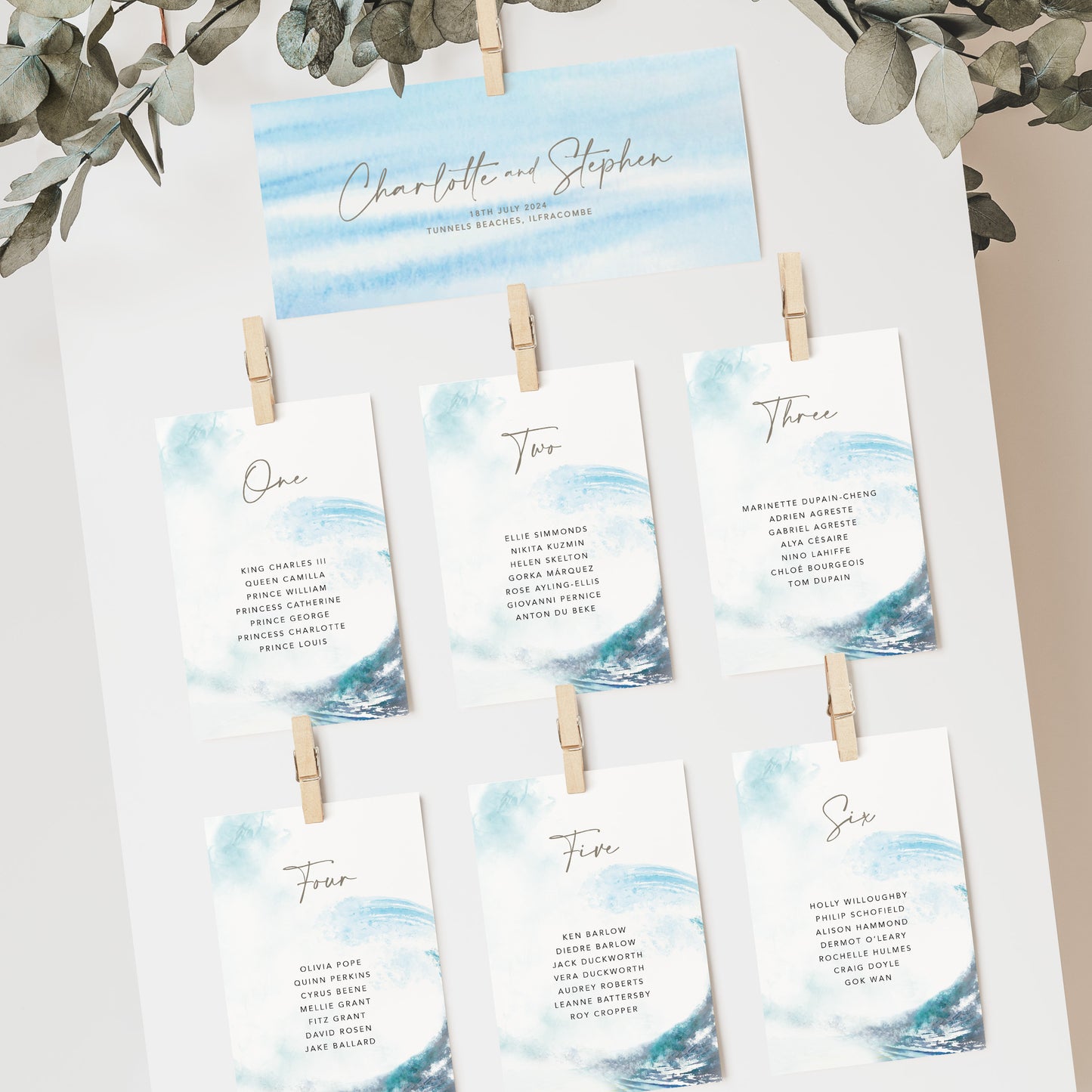 Ocean Road Wedding Seating Plan Cards