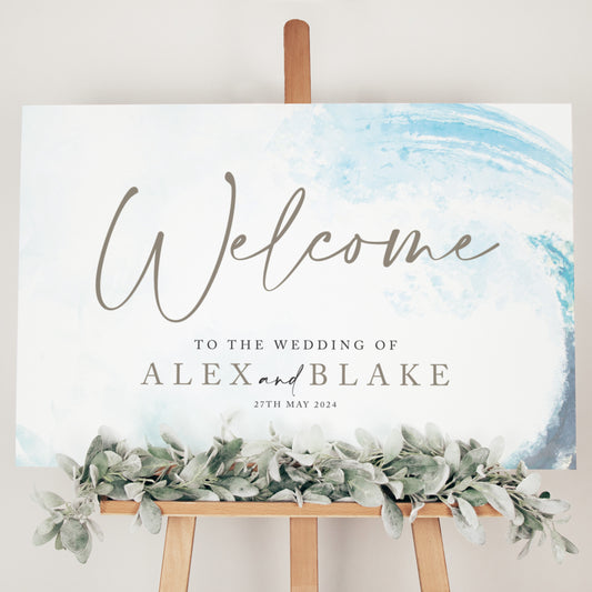 Modern welcome to our wedding sign for a beach wedding