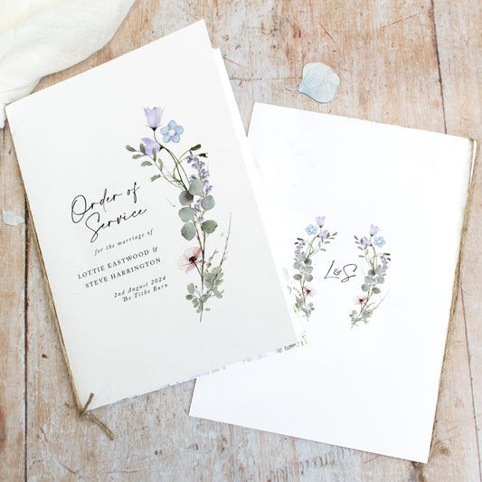 8 PAGE 'Periwinkle Floral' Wedding Order of Service Booklet
