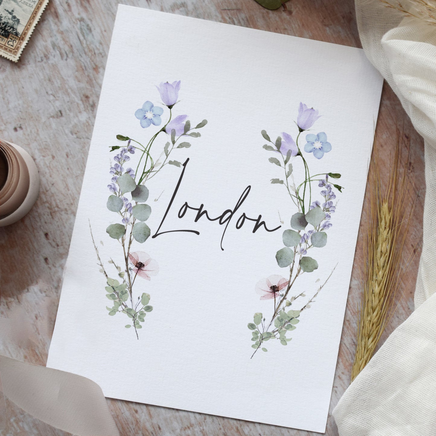 Periwinkle Floral Table Name Cards