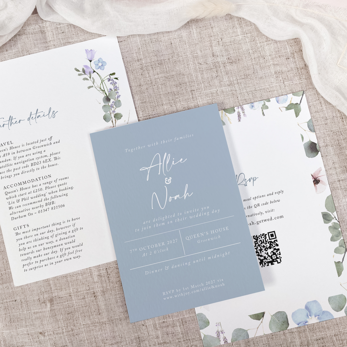 Periwinkle Wedding Invitation Stack