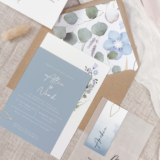 Periwinkle Wedding Invitation Stack